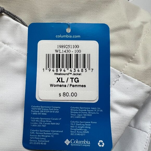 Columbia Women's Hikebound Jacket 'White / Chalk' WL1430-100 Multi Size - Picture 7 of 7